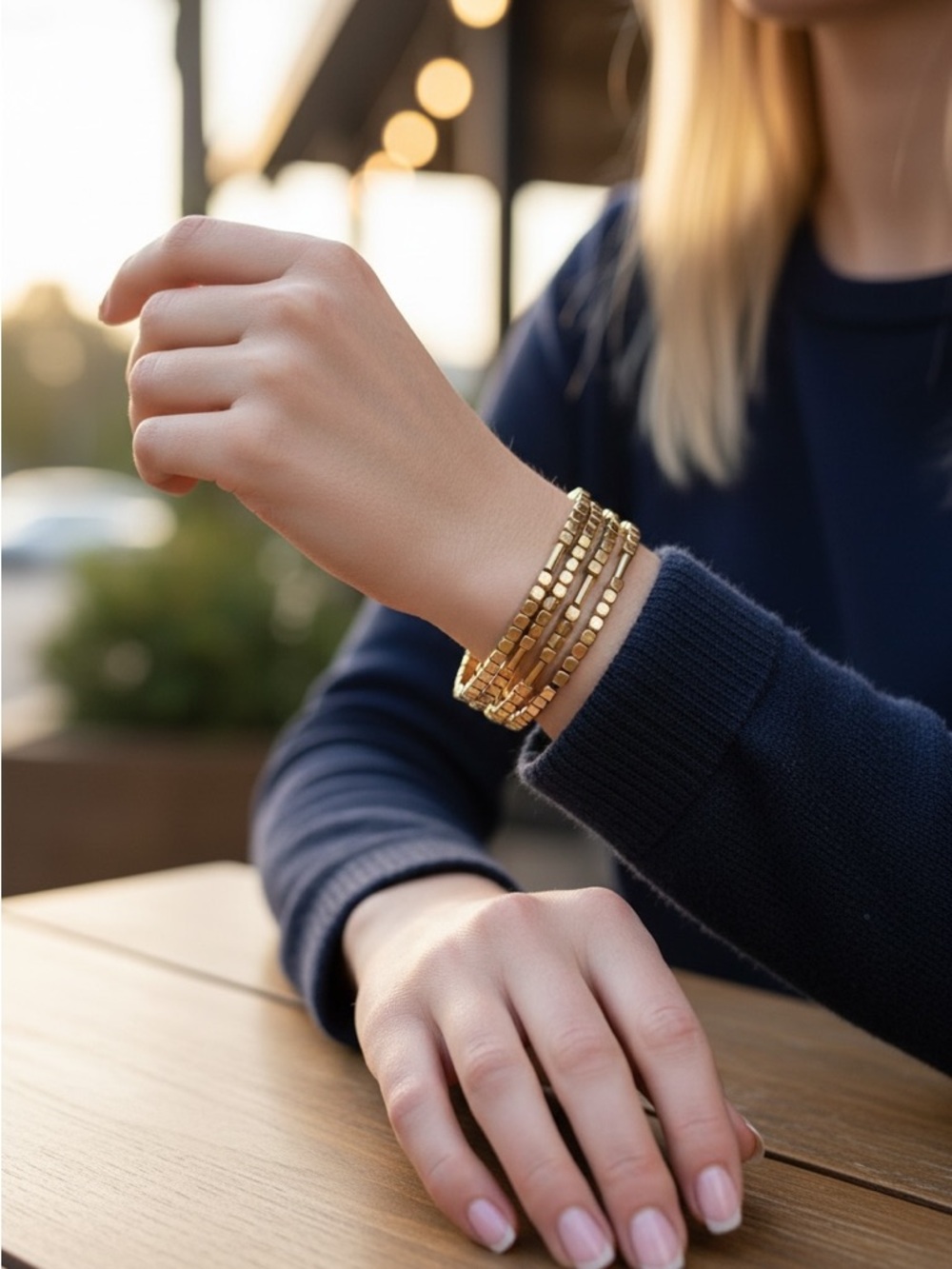 4/19 Gold Beaded Stretch Bracelet Stack - Women Jewelry